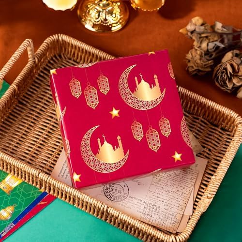 Papel de Regalo WRAPAHOLIC para Eid - 12 Hojas Diseño de Luna, Estrellas, Faroles y Mezquitas - 19.7 x 27.5 Pulgadas cada hoja - imagen 6
