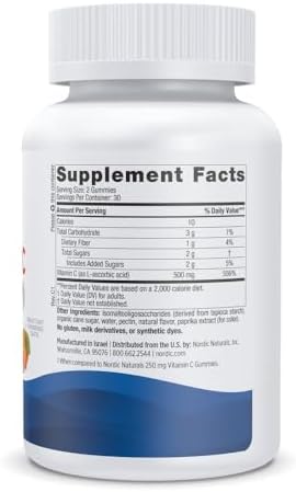Gomitas de Vitamina C Extra Fuerte Nordic Naturals - Sabor Mandarina - 60 Gomitas - Suplemento Vegano de 500 mg - Bajo en Azúcar - 30 Porciones - imagen 2