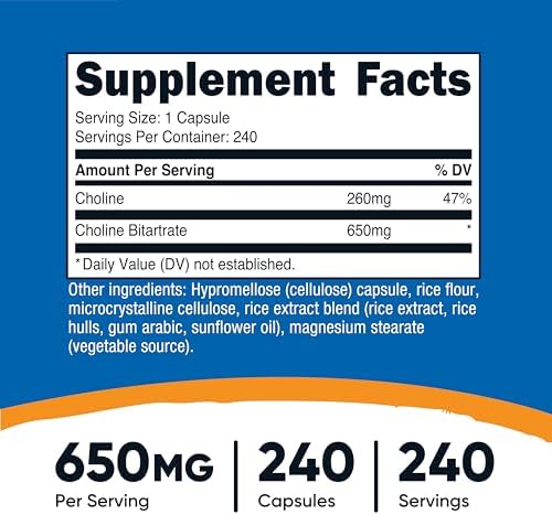 Nutricost Colina Bitartrato 650mg, 240 Cápsulas Vegetarianas - Sin OGM, Amigable con Vegetarianos, Sin Gluten - imagen 2