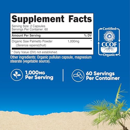 Nutricost Saw Palmetto 1000mg, 120 Cápsulas - Certificado CCOF, Orgánico, Vegano, 60 Porciones, 500mg por Cápsula, Sin Gluten - imagen 2