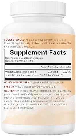 Vitamina C Pura 2,000mg, 240 Cápsulas Veganas | Alta Biodisponibilidad, Soluble en Grasa y Agua | Potencia Máxima | Antioxidante y Soporte - imagen 7