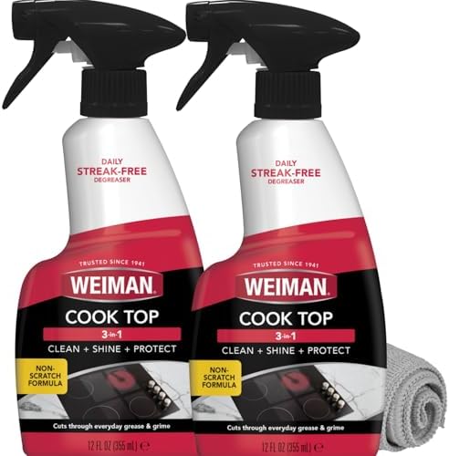 Weiman Paquete de 2 Limpiadores para Estufas y Paño de Microfibra – Limpiador de Estufas y Hornos Sin Rayas y Residuos – Desengrasante No Abrasivo - imagen 1