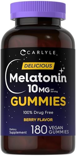 Gomitas de Melatonina Carlyle 10mg | 180 Unidades | Suplemento Vegano, Sin OGM y Sin Gluten | Sabor a Baya | Ayuda para Adultos - imagen 1