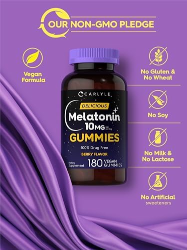 Gomitas de Melatonina Carlyle 10mg | 180 Unidades | Suplemento Vegano, Sin OGM y Sin Gluten | Sabor a Baya | Ayuda para Adultos - imagen 5