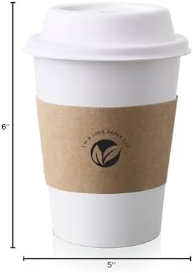 KTOB [Paquete de 50] Vasos de Papel Compostables de 12 oz con Tapas y Mangas de Kraft, Combo Ecológico para Bebidas Calientes - imagen 8