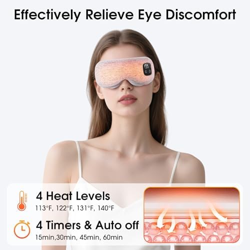 Máscara de Ojos Caliente, Compresa Ocular Recargable Sin Cable, Alivio Ocular, Sueño Mejorado, Máscara Lavable, 4 Niveles de Calor, Temporizador de 4 - imagen 3