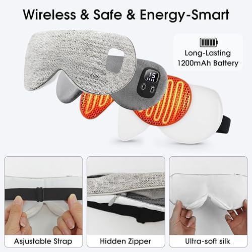 Máscara de Ojos Caliente, Compresa Ocular Recargable Sin Cable, Alivio Ocular, Sueño Mejorado, Máscara Lavable, 4 Niveles de Calor, Temporizador de 4 - imagen 5