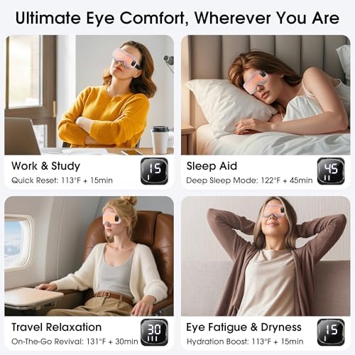 Máscara de Ojos Caliente, Compresa Ocular Recargable Sin Cable, Alivio Ocular, Sueño Mejorado, Máscara Lavable, 4 Niveles de Calor, Temporizador de 4 - imagen 7