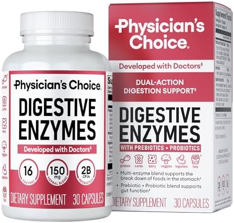 Enzimas Digestivas Physician's CHOICE para la Hinchazón y Digestión - Fórmula Rápida de 16 Enzimas con Prebióticos y Probióticos Orgánicos - Alivio - imagen 1