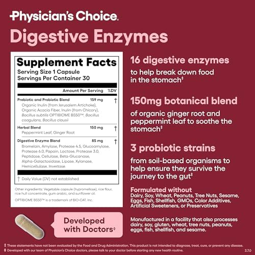 Enzimas Digestivas Physician's CHOICE para la Hinchazón y Digestión - Fórmula Rápida de 16 Enzimas con Prebióticos y Probióticos Orgánicos - Alivio - imagen 6