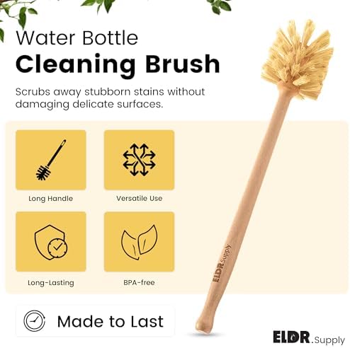 Cepillo para Botellas ELDR Supply, Mango Largo de 14 en Madera de Haya Alemana, Fibras de Cáñamo, Cero Residuos, Ideal para Tarros y Vasos de Boca - imagen 2