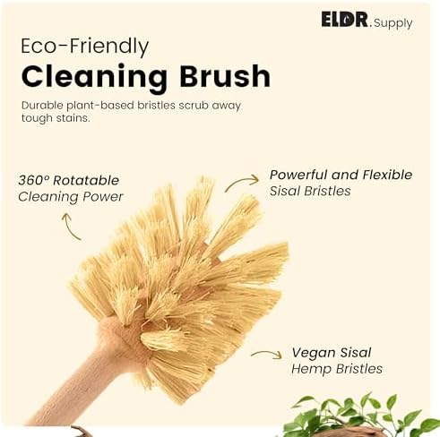 Cepillo para Botellas ELDR Supply, Mango Largo de 14 en Madera de Haya Alemana, Fibras de Cáñamo, Cero Residuos, Ideal para Tarros y Vasos de Boca - imagen 4