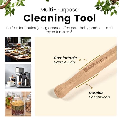 Cepillo para Botellas ELDR Supply, Mango Largo de 14 en Madera de Haya Alemana, Fibras de Cáñamo, Cero Residuos, Ideal para Tarros y Vasos de Boca - imagen 6