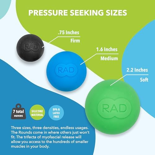 Juego de 3 Pelotas de Masaje RAD Rounds – Pelotas de Terapia para Liberación Miofascial Profunda – Ideal para Pies, Espalda, Cuello, Mandíbula y - imagen 4