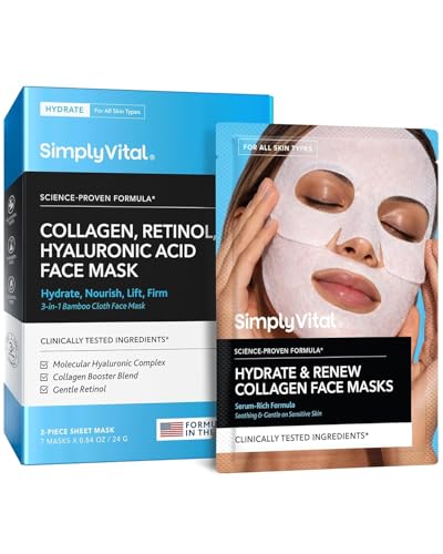 Mascarilla Facial SimplyVital con Retinol y Ácido Hialurónico - Hidratante para la Piel - Mascarillas de Tela T Line y V Line - Paquete de 7 Unidades - imagen 1