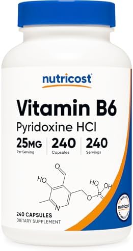 Nutricost Vitamina B6 (Piridoxina HCl) 25mg, 240 Cápsulas - No GMO, Sin Gluten y Apta para Vegetarianos - imagen 1
