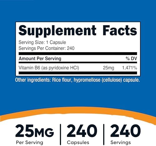 Nutricost Vitamina B6 (Piridoxina HCl) 25mg, 240 Cápsulas - No GMO, Sin Gluten y Apta para Vegetarianos - imagen 2