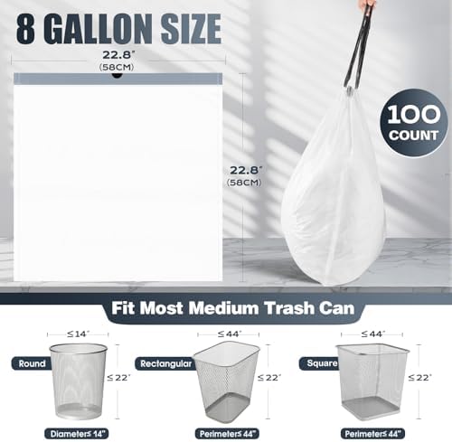 Bolsas de Basura de 8 Galones con Cinta - Paquete de 100 Bolsas Medianas Blancas Sin Fragancia - imagen 2