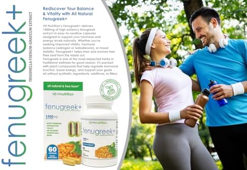 VH Nutrition Fenogreco+ | Cápsulas de Fenogreco Extra Fuerte 1400mg | Suplemento para el Equilibrio Hormonal y Energía | 60 Cápsulas Sin Gluten - imagen 2