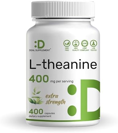 L-Theanina 400mg, 400 Cápsulas – Suplemento Extra Fuerte de Theanina – Aminoácidos para Apoyo en Enfoque y Relajación – Sin OGM y Libre de Gluten - imagen 1