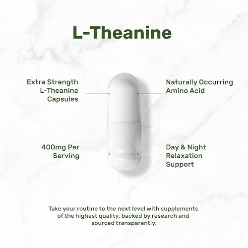 L-Theanina 400mg, 400 Cápsulas – Suplemento Extra Fuerte de Theanina – Aminoácidos para Apoyo en Enfoque y Relajación – Sin OGM y Libre de Gluten - imagen 3