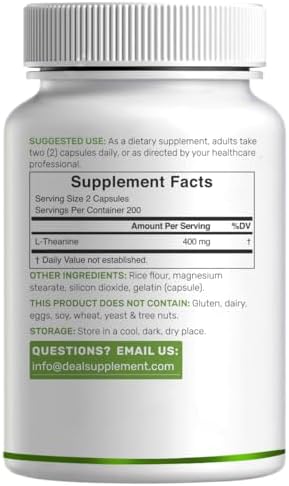 L-Theanina 400mg, 400 Cápsulas – Suplemento Extra Fuerte de Theanina – Aminoácidos para Apoyo en Enfoque y Relajación – Sin OGM y Libre de Gluten - imagen 6