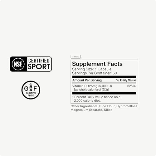 Suplemento de Vitamina D3 Momentous - Cápsulas de 5,000 UI para Salud Fundamental - Certificado NSF para Deporte - Sin Gluten - 60 Porciones - imagen 5