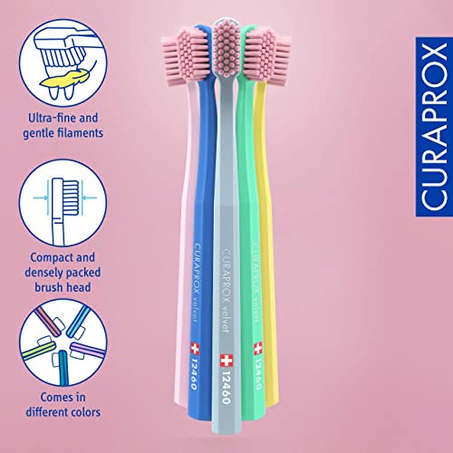Cepillo de dientes Curaprox CS 12460 Velvet Soft – Cuidado suave de encías | Limpieza ultra suave con 12,460 filamentos | Paquete individual, color - imagen 3
