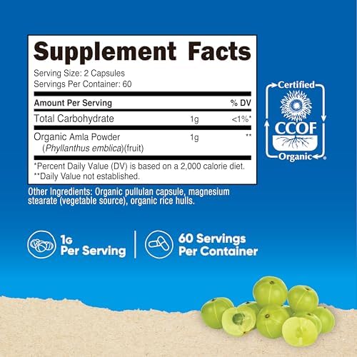 Nutricost Amla 1000mg, 120 Cápsulas Vegetarianas - Certificado CCOF, Orgánico, No Transgénico, Sin Gluten, 60 Porciones - imagen 2