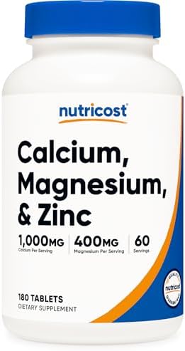 Tabletas de Calcio, Magnesio y Zinc Nutricost 1,415 mg, 180 Tabletas - Suplemento de Vitaminas y Minerales, 60 Porciones - Sin Gluten, No OGM - imagen 1