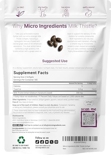 Suplemento de Cardo Mariano Micro Ingredients | 360 Softgels con Aceite de Semilla de Uva | Extracto Altamente Bioavailable con Silymarina y - imagen 2