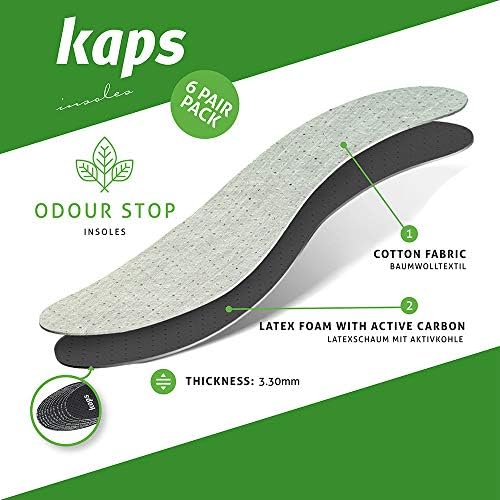 Juego de 6 Plantillas Antiodor con Carbón Absorbente | Insertos para Zapatos | Kaps Odour Stop | Se Pueden Cortar al Tamaño - imagen 3