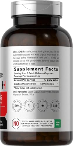 Creatina Monohidratada Horbäach | 5g | 225 Cápsulas | Suplemento Libre de OGM y Gluten - imagen 2