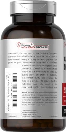 Creatina Monohidratada Horbäach | 5g | 225 Cápsulas | Suplemento Libre de OGM y Gluten - imagen 3