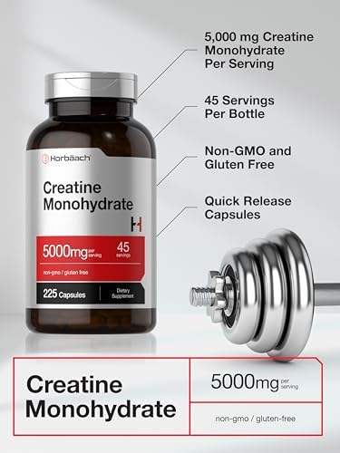 Creatina Monohidratada Horbäach | 5g | 225 Cápsulas | Suplemento Libre de OGM y Gluten - imagen 4