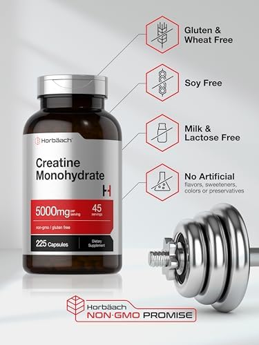 Creatina Monohidratada Horbäach | 5g | 225 Cápsulas | Suplemento Libre de OGM y Gluten - imagen 5