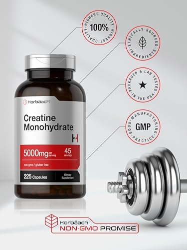 Creatina Monohidratada Horbäach | 5g | 225 Cápsulas | Suplemento Libre de OGM y Gluten - imagen 6