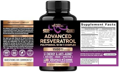Suplemento de Resveratrol - Complejo Orgánico de Polifenoles 19 en 1 - Extracto de Noni | Berberina | Quercetina | Vinagre de Manzana | Acai - Para - imagen 2