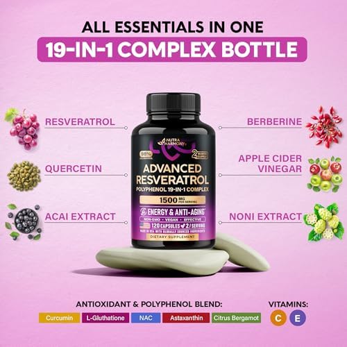 Suplemento de Resveratrol - Complejo Orgánico de Polifenoles 19 en 1 - Extracto de Noni | Berberina | Quercetina | Vinagre de Manzana | Acai - Para - imagen 5