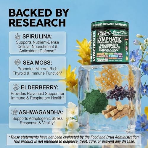 Suplementos Orgánicos para Drenaje Linfático | Elderberry, Bladderwrack, Raíz de Bardana, Aceite de Semilla Negra, Spirulina, Musgo Marino, - imagen 3