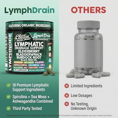 Suplementos Orgánicos para Drenaje Linfático | Elderberry, Bladderwrack, Raíz de Bardana, Aceite de Semilla Negra, Spirulina, Musgo Marino, - imagen 7
