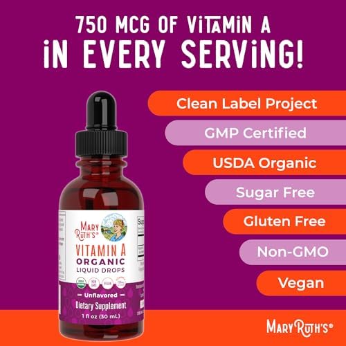 Gotas Líquidas de Vitamina A Orgánica MARYRUTH'S USDA | Suministro para 3 Meses | Salud Ósea para Mayores de 14 Años | 750mcg por Porción | Sin - imagen 7