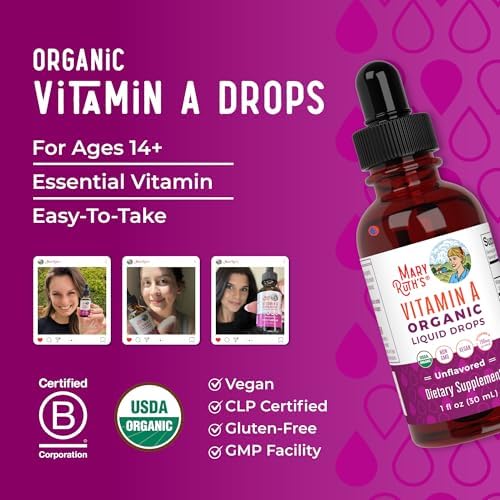 Gotas Líquidas de Vitamina A Orgánica MARYRUTH'S USDA | Suministro para 3 Meses | Salud Ósea para Mayores de 14 Años | 750mcg por Porción | Sin - imagen 8