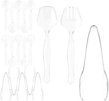 Juego de Utensilios Desechables para Servir - 18 Piezas: 6 Cucharas, 6 Pinzas y 6 Tenedores de Plástico Transparente Resistente para Fiestas - imagen 1