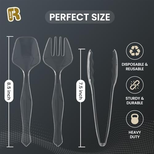 Juego de Utensilios Desechables para Servir - 18 Piezas: 6 Cucharas, 6 Pinzas y 6 Tenedores de Plástico Transparente Resistente para Fiestas - imagen 6