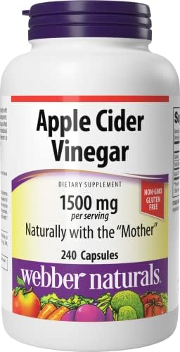 Cápsulas de Vinagre de Manzana Webber Naturals, ACV con Madre, 1500 mg por Porción, Alta Potencia, 240 Cápsulas, Soporte Digestivo Natural, Sin - imagen 1