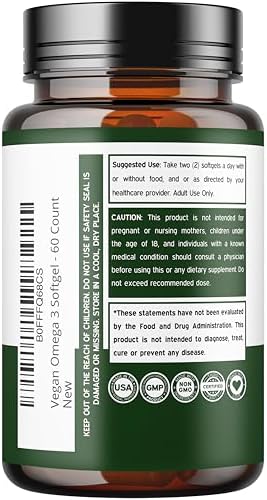 Aceite de Algas Omega 3 Vegano (60 Cápsulas Blandas) DHA EPA de Origen Vegetal - Sostenible, Sin Carragenina, No OGM | Salud del Corazón, Cerebro y - imagen 3