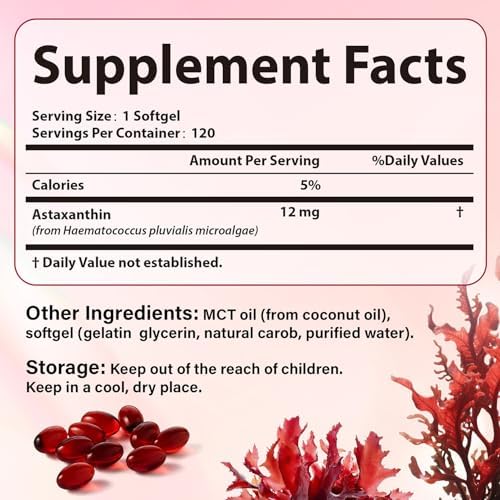 Suplementos Gluvelop Premium de Astaxantina 12mg - Antioxidante Natural de Microalgas para la Piel, Ojos y Salud Inmunológica - No GMO, Triple - imagen 3