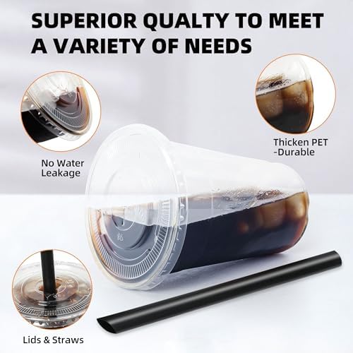 Vasos de Plástico Transparentes Desechables Lucdnc de 16oz con Tapas y Popotes para Batidos, Café Frío - 25 Piezas para Fiestas - imagen 3