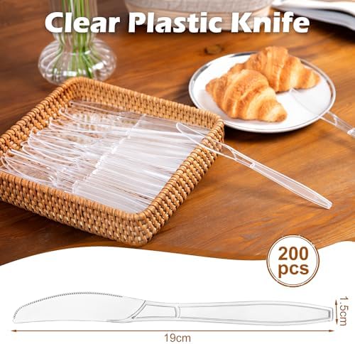 200 Piezas de Cuchillos de Plástico Transparente Desechables, Resistentes al Calor, Duraderos y Sin BPA para Fiestas y Eventos - imagen 2